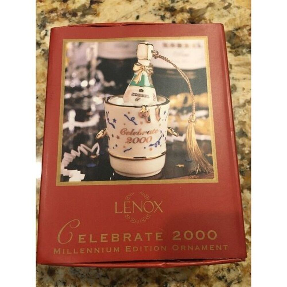 LENOX Celebrate 2000 Millennium Edition Ornament With Box Champagne Bottle